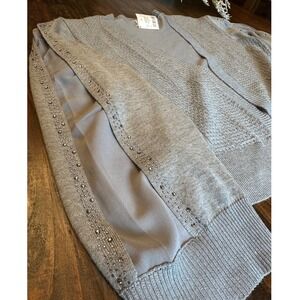 Cocobleu New York Sweater Silver Embellished Sleeves Light‎ Heather Grey XL NWT